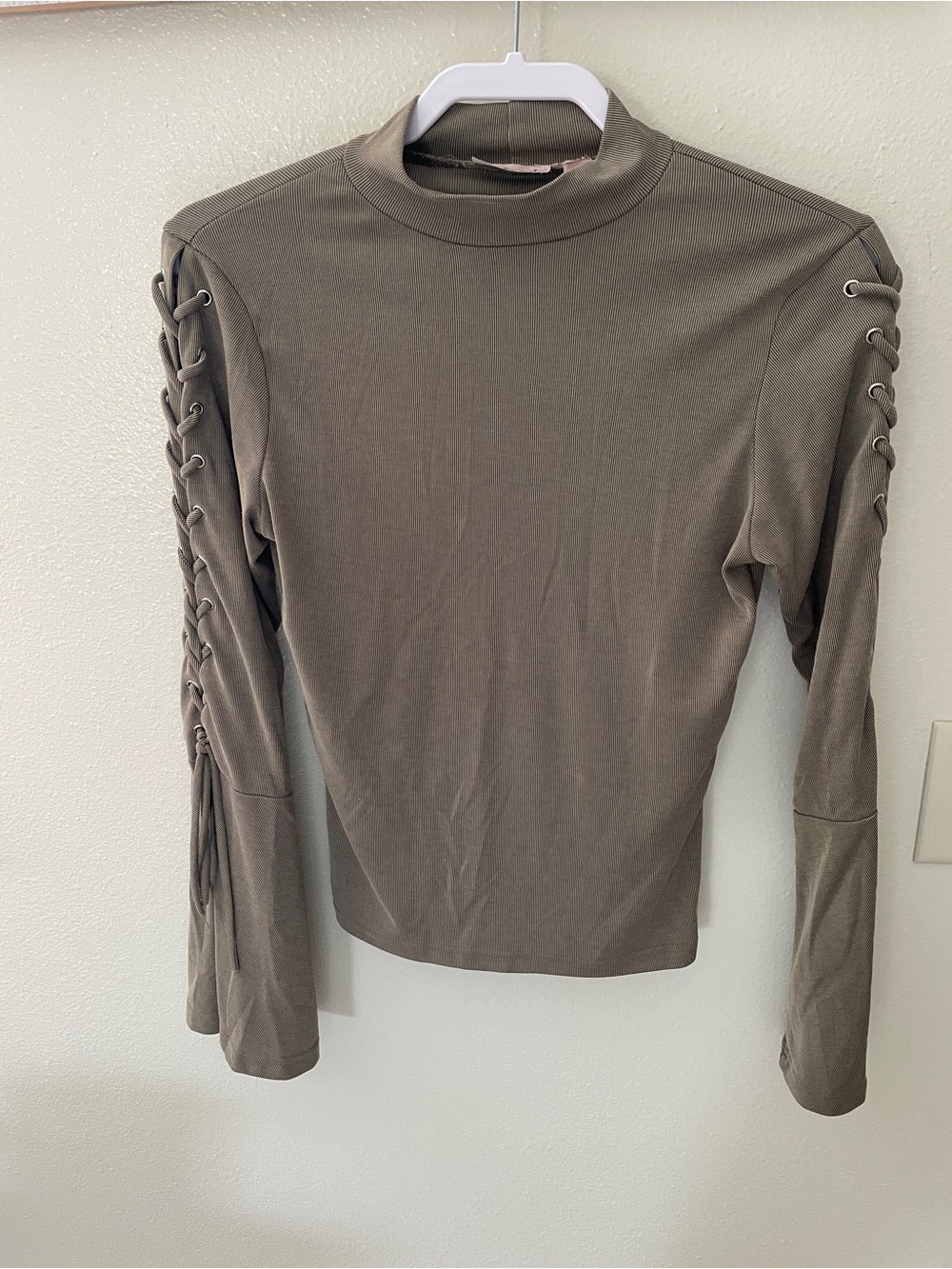 Willow and Root Mock Neck Lace-Up Sleeve Top in green